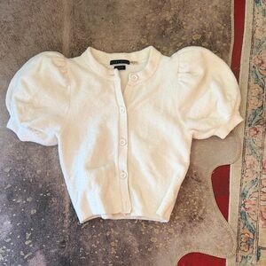 Alice + Olivia Cream Puff Sleeve Button Down Top